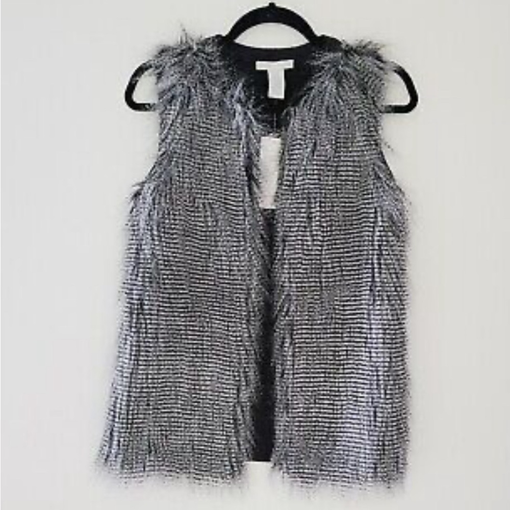 Design History Women’s Faux Peppercorn Fur Vest Open Front Sweater Back Size XL